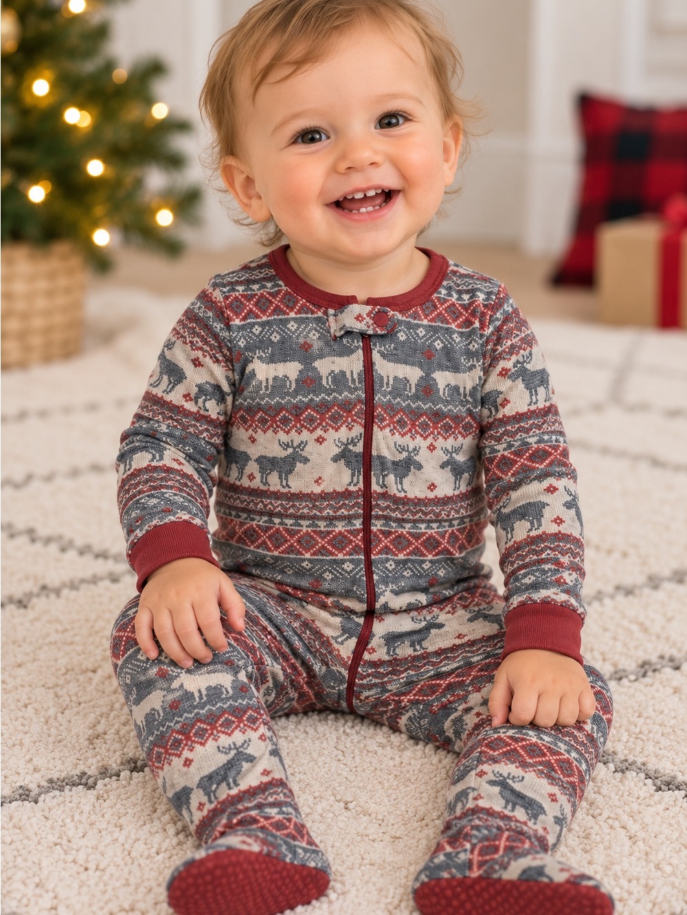 🫎PJ Place FairIsle Moose Footie Pyjamas – Infant Size 12–18 Months
